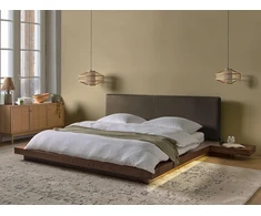 Beliani LED lova Boucle ZEN 180 x 200 cm, ruda uosio spalva