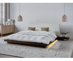 Beliani LED lova iš dirbtinės odos ZEN 160 x 200 cm tamsus uosis