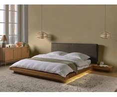 Beliani LED lova su boucle audiniu ZEN 160 x 200 cm natūralaus uosio spalvos
