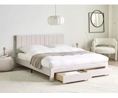 Beliani Lova su stalčiais LONZAC, aksominė, balta, 160 x 200 cm