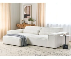 Beliani Modulinė 3 vietų kampinė sofa HELLNAR, dešininė, kreminės baltos spalvos, bouclé audinys
