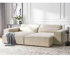 Beliani Modulinė 3 vietų kampinė sofa HELLNAR su ottomane, veliūrinė, šviesiai smėlio spalvos, dešininė