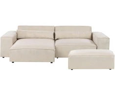 Beliani Modulinė 3 vietų kampinė sofa HELLNAR su ottomane, veliūrinė, šviesiai smėlio spalvos, dešininė