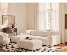 Beliani Modulinė 3 vietų sofa HEDE Boucle, balta, dešininė, su otomane