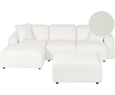 Beliani Modulinė 3 vietų sofa HEDE Boucle, balta, dešininė, su otomane