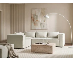 Beliani Modulinė 4 vietų kampinė sofa AXEBO dešininė, balta „Boucle“ audinys