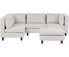 Beliani Modulinė 4 vietų kampinė sofa UNSTAD, dešininė, šviesiai smėlio spalvos, su otomane
