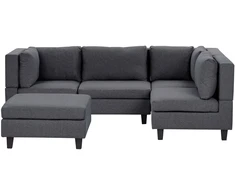 Beliani Modulinė 4 vietų sofa UNSTAD kairinė tamsiai pilka su pufu