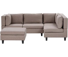 Beliani Modulinė 4 vietų sofa UNSTAD kairinė ruda su pufu