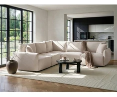 Beliani Modulinė 5 vietų kampinė sofa MESNALI, buklė, balkšva, dešininė
