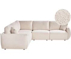 Beliani Modulinė 5 vietų kampinė sofa MESNALI, buklė, balkšva, dešininė