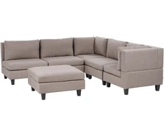 Beliani Modulinė 5 vietų sofa UNSTAD Kairinė Ruda su otomane
