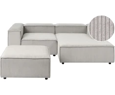 Beliani Modulinė kampinė sofa 2 asmenims ARDAL su otomane, velvetas, smėlio ir pilkšva, kairinė