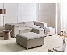 Beliani Modulinė kampinė sofa 2 asmenims ARDAL su otomane, velvetas, smėlio ir pilkšva, kairinė