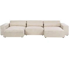 Beliani Modulinė kampinė sofa 4 asmenims HELLNAR su otomane, veliūrinė, šviesiai smėlio spalvos, kairinė