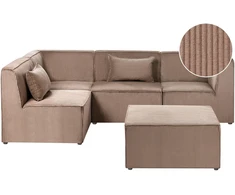 Beliani Modulinė kampinė sofa 4 asmenims LEMVIG, dešininė, smėlio spalvos velveto, su otomane
