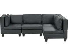 Beliani Modulinė kampinė sofa 4 asmenims UNSTAD kairinė juoda ekologiška oda