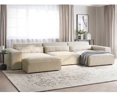 Beliani Modulinė kampinė sofa 4 asmenims HELLNAR su otomane, veliūrinė, šviesiai smėlio spalvos, kairinė