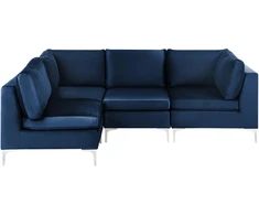 Beliani Modulinė kampinė sofa 4 asmenims EVJA, veliūrinė, tamsiai mėlyna, dešininė