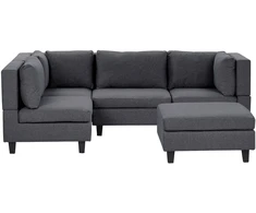 Beliani Modulinė kampinė sofa 4 asmenims UNSTAD dešininė tamsiai pilka su otomanu