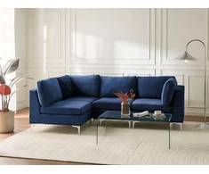Beliani Modulinė kampinė sofa 4 asmenims EVJA, veliūrinė, tamsiai mėlyna, dešininė