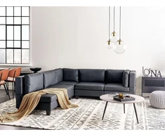 Beliani Modulinė kampinė sofa 5 asmenims UNSTAD, ekologiška oda, juoda, dešininė