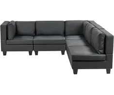 Beliani Modulinė kampinė sofa 5 asmenims UNSTAD kairinė, juoda, eko oda