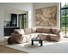 Beliani Modulinė kampinė sofa 5 asmenims MESNALI, buklė, smėlio spalvos, dešininė