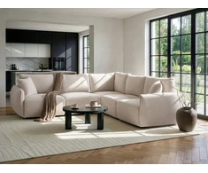 Beliani Modulinė kampinė sofa 5 asmenims MESNALI, buklė, balkšva, kairinė