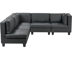 Beliani Modulinė kampinė sofa 5 asmenims UNSTAD, ekologiška oda, juoda, dešininė
