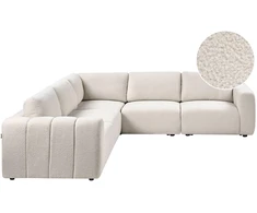 Beliani Modulinė kampinė sofa 5 asmenims KIVVIK, bouclé, kreminė balta, dešininė