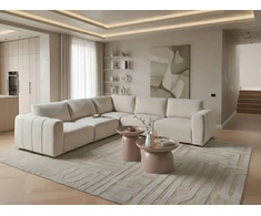 Beliani Modulinė kampinė sofa 5 asmenims KIVVIK, bouclé, kreminė balta, dešininė