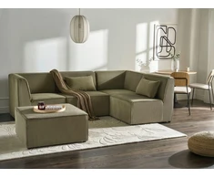 Beliani Modulinė kampinė sofa LEMVIG 4 asmenims, kairinė, žalias velvetas su otomane