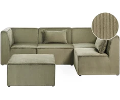 Beliani Modulinė kampinė sofa LEMVIG 4 asmenims, kairinė, žalias velvetas su otomane