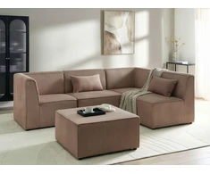 Beliani Modulinė sofa LEMVIG, kairinė, smėlio spalvos velveto audinys, su otomane