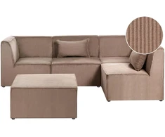 Beliani Modulinė sofa LEMVIG, kairinė, smėlio spalvos velveto audinys, su otomane