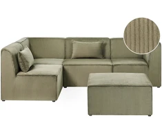 Beliani Modulinė sofa-lova 4 asmenims LEMVIG Dešininė Žalia velvetinė su pufu