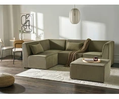 Beliani Modulinė sofa-lova 4 asmenims LEMVIG Dešininė Žalia velvetinė su pufu