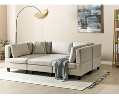Beliani Modulinė U formos sofa 5 asmenims UNSTAD šviesiai smėlio spalvos su otomane