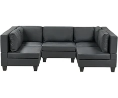 Beliani Modulinė U formos sofa 5 asmenims UNSTAD juodos spalvos dirbtinė oda