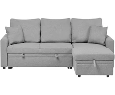 Beliani NASSJO išskleidžiama kampinė sofa 3 asmenims, sintetinio lino pilka kairioji