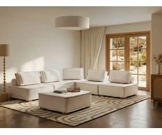 Beliani Penkiavietė modulinė kampinė sofa TIBRO, kreminės baltos spalvos, kairinė