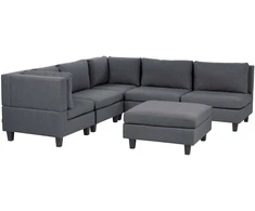 Beliani Penkių vietų modulinė sofa UNSTAD dešininė, tamsiai pilka su pufu