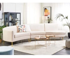 Beliani Pusapvalė sofa 4 asmenims MOSS veliūrinė šviesiai smėlio spalvos