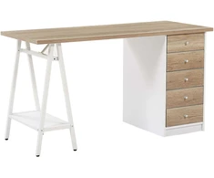 Beliani Rašomasis stalas HEBER rudas/baltas 140 cm 60 cm su stalčiais