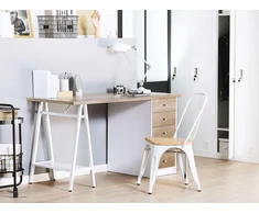 Beliani Rašomasis stalas HEBER rudas/baltas 140 cm 60 cm su stalčiais