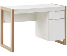 Beliani Rašomasis stalas JOHNSON rudas / baltas 112 cm 50 cm su saugojimo vieta