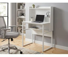Beliani Rašomasis stalas su perforuota lenta BUXTON, baltas, 84 cm x 48 cm