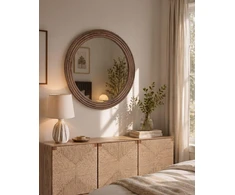 Beliani Sieninis veidrodis BANNE 80 cm, paulovnijos mediena, rudas