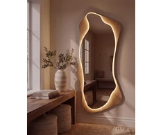 Beliani Sieninis veidrodis LAMBLORE, 58 × 171 cm, šviesiai rudas, su LED apšvietimu